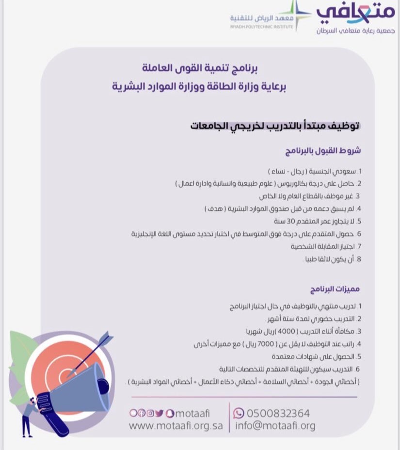 برنامج تدريب منتهي بالتوظيف بمدينة الرياض لدى جمعية متعافي الخيرية 4 برنامج تدريب منتهي بالتوظيف بمدينة الرياض لدى جمعية متعافي الخيرية 3