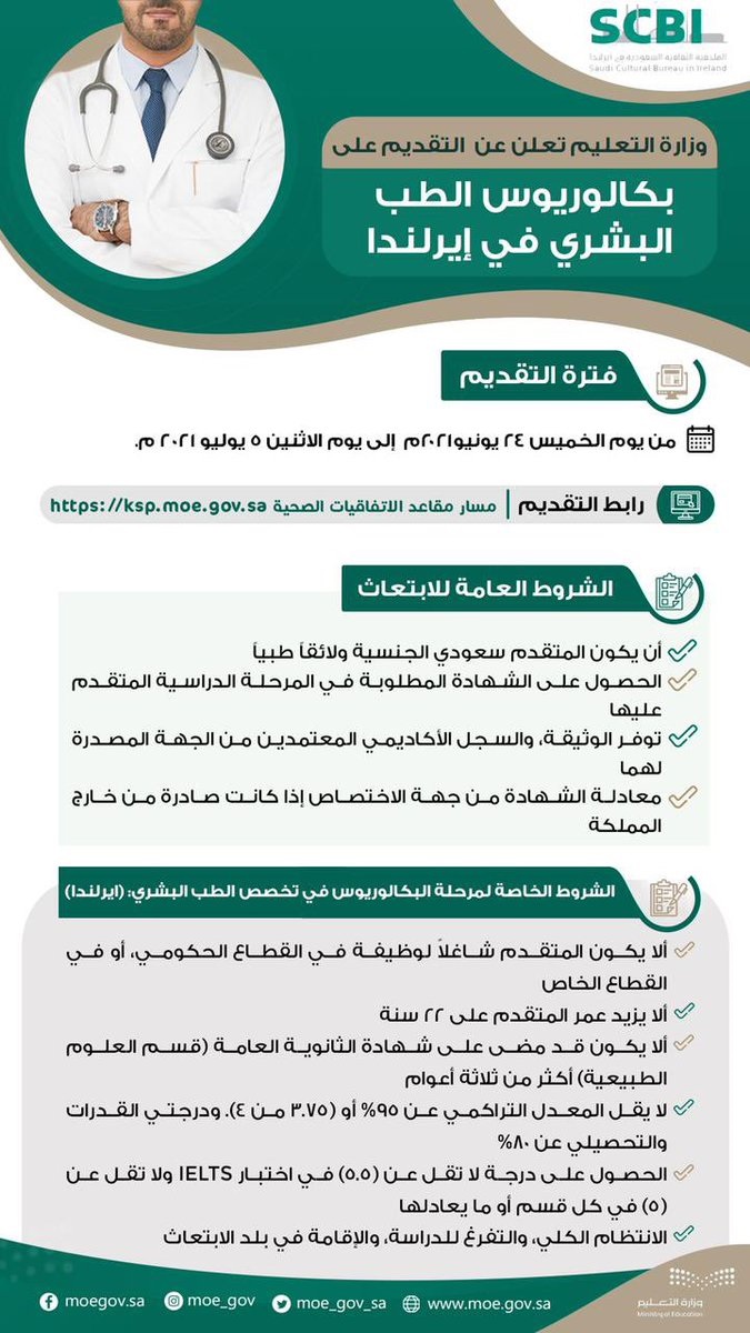 برامج الابتعاث لحملة الثانوية لدراسة الطب بإيرلندا والبحرين لدى وزارة التعليم 6 برامج الابتعاث لحملة الثانوية لدراسة الطب بإيرلندا والبحرين لدى وزارة التعليم 5