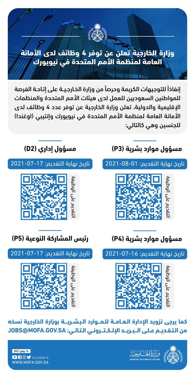 وظائف شاغرة في منظمة الأمم المتحدة لدى وزارة الخارجية 4 وظائف شاغرة في منظمة الأمم المتحدة لدى وزارة الخارجية 3