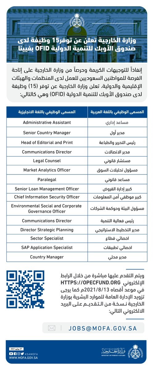 15 وظيفة للعمل لدى صندوق الأوبك للتنمية الدولية لدى وزارة الخارجية (OFID) 3