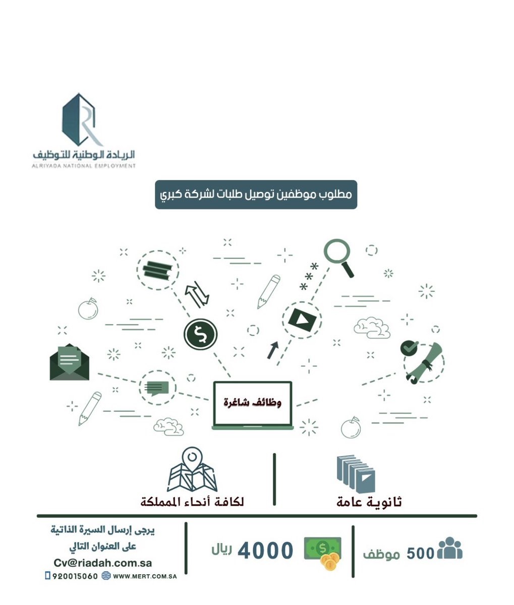 500 وظيفة شاغرة لحملة الثانوية في مختلف مناطق المملكة لدى الريادة الوطنية للتوظيف 4 500 وظيفة شاغرة لحملة الثانوية في مختلف مناطق المملكة لدى الريادة الوطنية للتوظيف 3