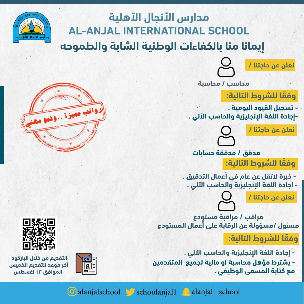 وظائف إدارية شاغرة رجال / نساء لدى مدارس الأنجال الأهلية بالأحساء 4 وظائف إدارية شاغرة رجال / نساء لدى مدارس الأنجال الأهلية بالأحساء 3