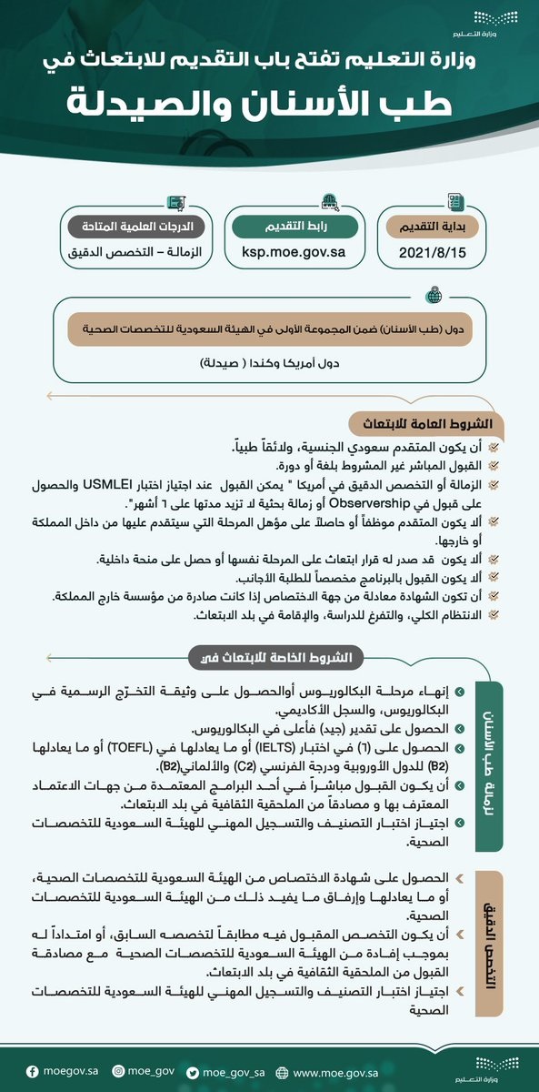 وزارة التعليم تعلن الابتعاث الخارجي في التخصصات الصحية لحملة الثانوية فأعلى 8 وزارة التعليم تعلن الابتعاث الخارجي في التخصصات الصحية لحملة الثانوية فأعلى 7