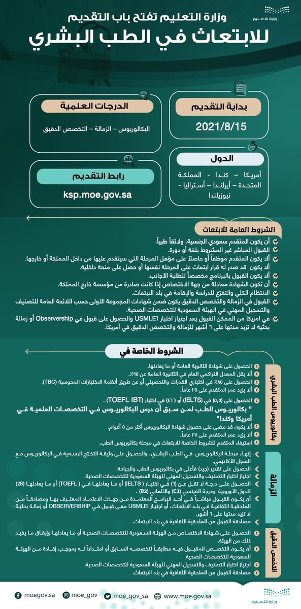 فتح التقديم في برنامج الابتعاث الخارجي في التخصصات الصحية لدى وزارة التعليم 10 فتح التقديم في برنامج الابتعاث الخارجي في التخصصات الصحية لدى وزارة التعليم 9